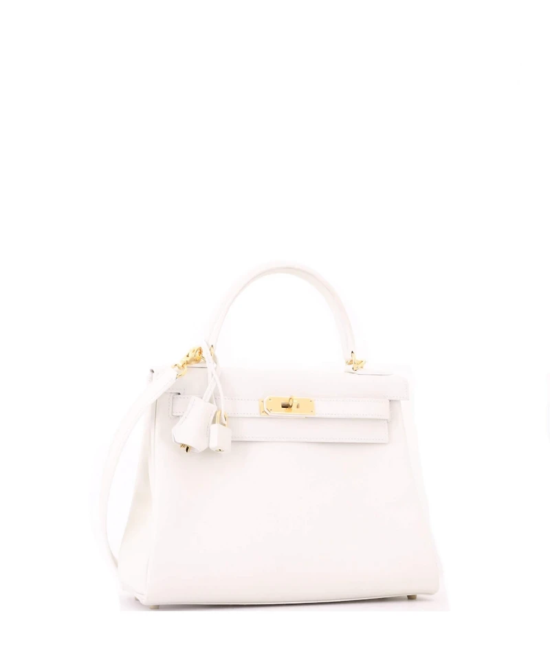 Pre-Owned HERMES Kelly 28 Handbag White Evercolor with Gold Hardware