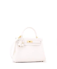 Pre-Owned HERMES Kelly 28 Handbag White Evercolor with Gold Hardware