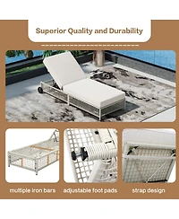 Asagikoiai Set of 2 Outdoor Rattan Chaise Lounges with Wheels, 5-Position Adjustable Patio Loungers