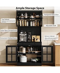 homfan 72 Inch Kitchen Pantry Cabinet with Glass Doors Tall Storage Adjustable Shelves for Coffee Bar