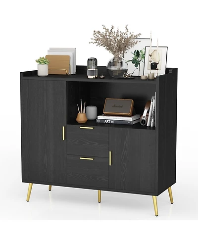 homfan Buffet Cabinet with Storage and Drawers Wood Sideboard with Doors for Dining Room, Living Room, Entryway
