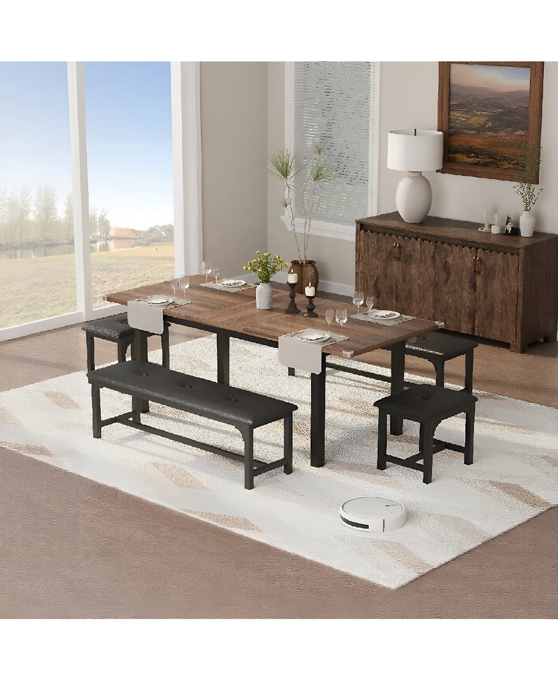 homfan Extendable Rectangular Dining Table, Water Resistant Engineered Wood Table with Metal Legs, Easy Assembly Stylish Home Dining Furniture