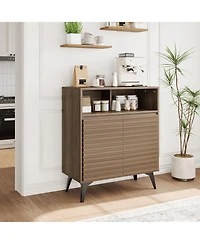 homfan Fluted Storage Cabinet Farmhouse Buffet Sideboard with Metal Legs and Adjustable Shelves for Living Room, Kitchen, Entryway