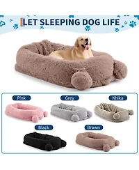 homfan Human Sized Dog Bed, 71 Inch Extra Large Orthopedic Pet Sofa with Soft Faux Fur , and Storage Pockets for Adults Pets