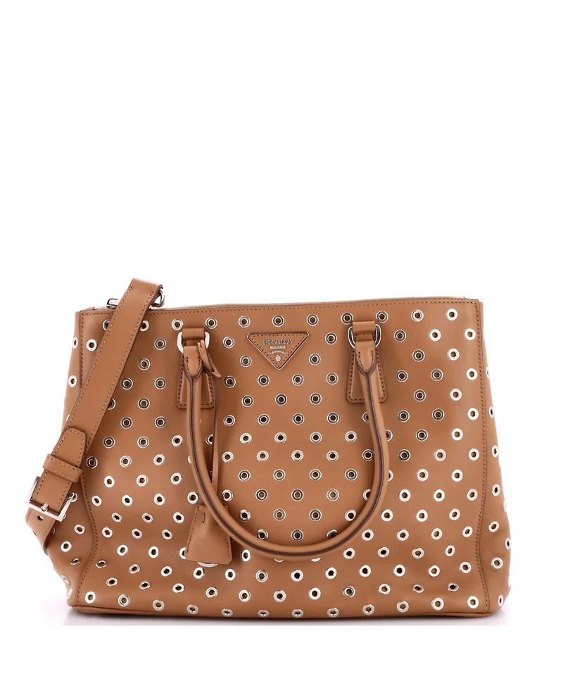 Pre-Owned Prada Medium Grommet Galleria Double Zip Tote City Calfskin