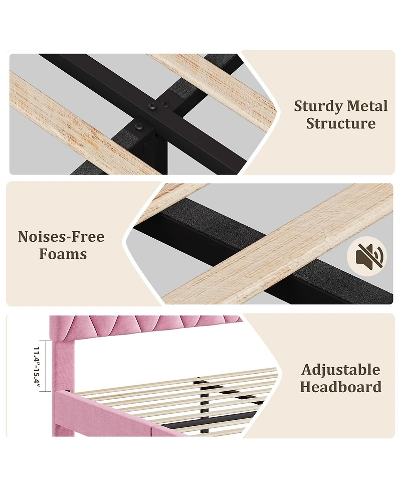 homfan Full Size Platform Bed Frame with Upholstered Adjustable Headboard, Wooden Slats Support, No Box Spring Needed, Easy Assembly