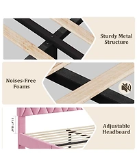 homfan Full Size Platform Bed Frame with Upholstered Adjustable Headboard, Wooden Slats Support, No Box Spring Needed, Easy Assembly