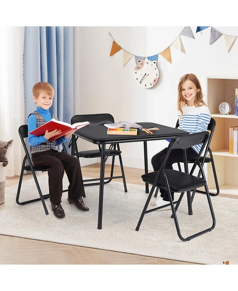 homfan Kids Folding Table and Chair Set, 23.8 Inch Upholstered Childrens Activity Table with Metal Frame for Playroom