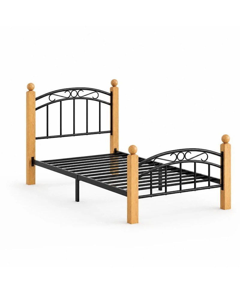 homfan Twin Metal Platform Bed Frame with Victorian Headboard and Footboard