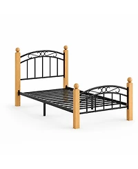 homfan Twin Metal Platform Bed Frame with Victorian Headboard and Footboard