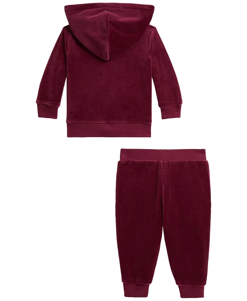 Polo Ralph Lauren Baby Girls' Lace Trim Velour Hoodie and Jogger Pants, 2-Piece Set