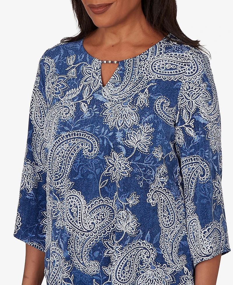 Alfred Dunner Petite Paisley Puff Printed Top