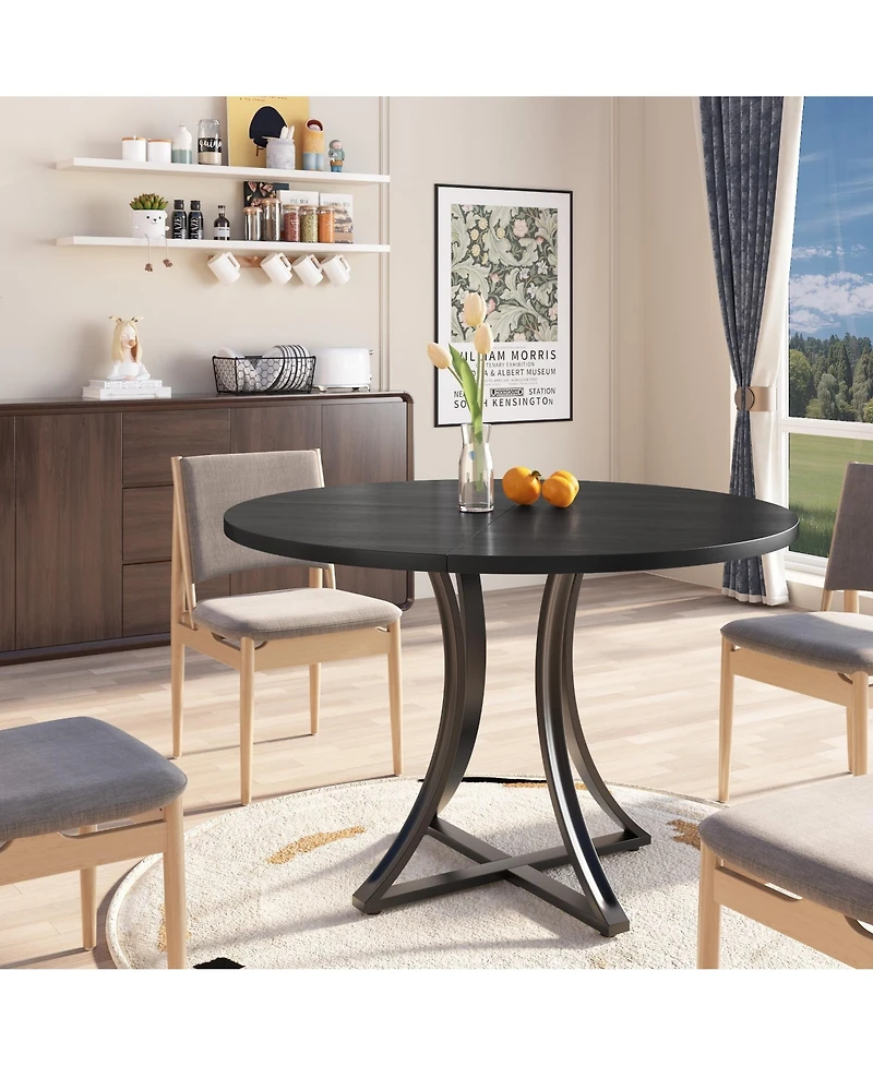 gaomon Space-Saving Modern Industrial Round Dining Table for 4-6 Oak-Look Wood Top Sturdy Metal X-Base Rustic Style
