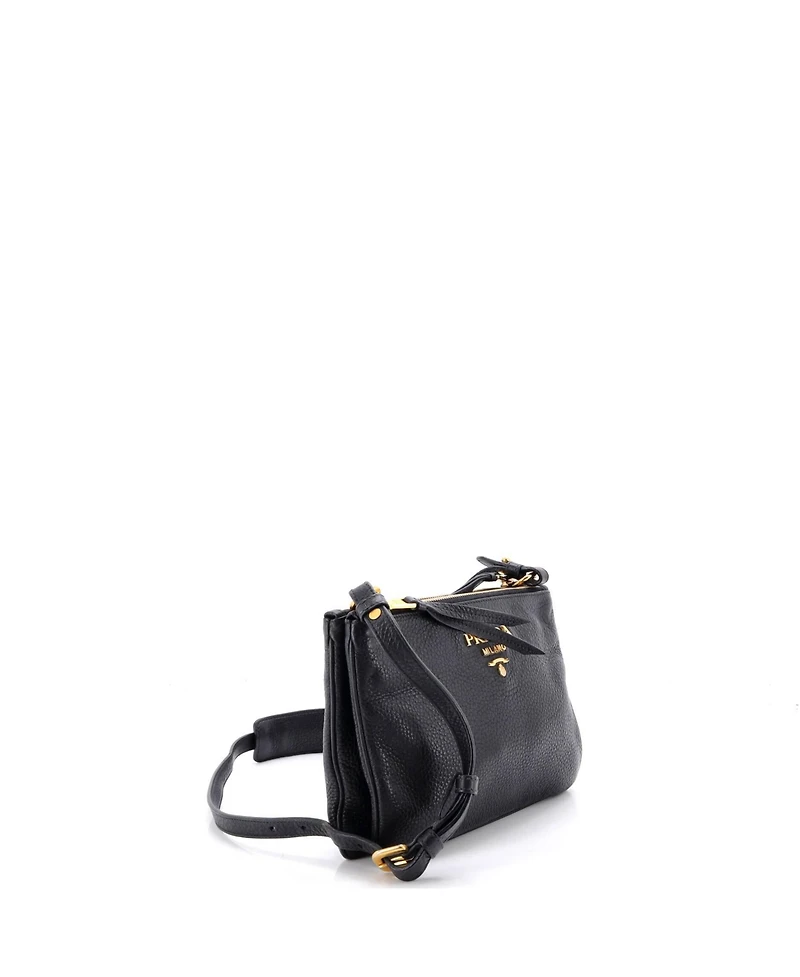 Pre-Owned Prada Small Double Zip Crossbody Bag Vitello Daino