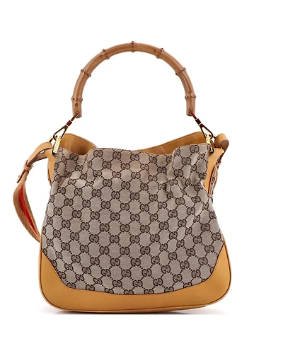 Pre-Owned Gucci Small Diana Bamboo Shoulder Bag Gg Canvas