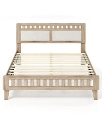 Gymax Queen Wood Bed Frame With Upholstered Headboard Solid Wood Leg Wooden Slat Support