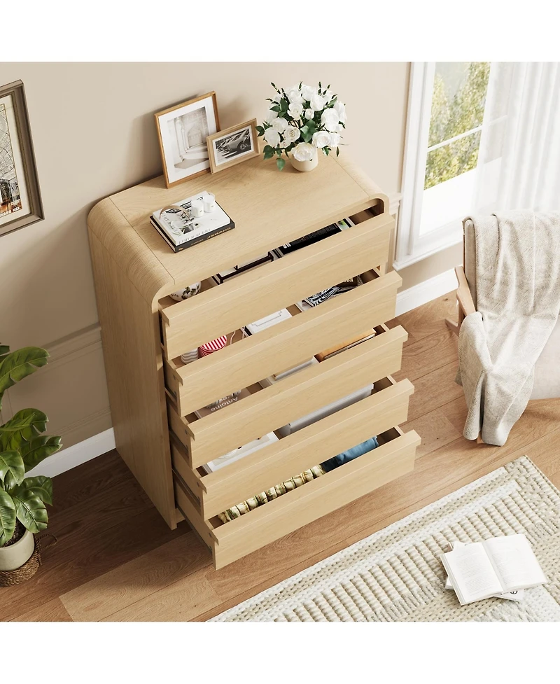 homfan Modern Arched 5-Drawer Dresser, 45" Tall Freestanding Storage Chest with Large Drawers, Mdf Construction, Bedroom and Living Room