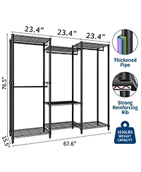 homfan Heavy Duty Armorie, 76 Inch Metal Storage Wardrobe with Adjustable Shelves and 4 Hanging Rods for Bedroom or Closet