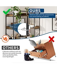 homfan 5-Tier Wide Bookshelf Rustic Wooden Shelving Unit for Bedroom, Living Room, Home or Office, Display Shelf with Character