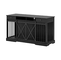 homfan Large Dog Crate – Furniture-Style Indoor Kennel with Sliding Doors, Removable Divider, 2 Drawers and Shelves, Tv Stand