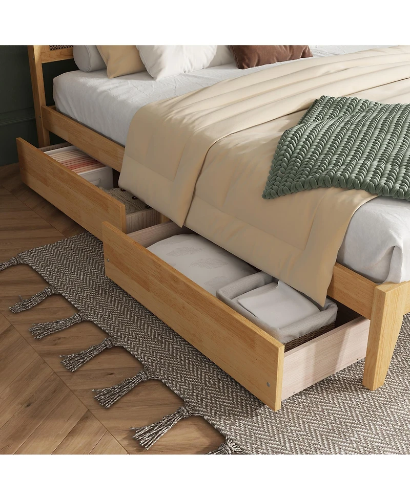 Sailvan Bed with Rattan Headboard, 2 Drawers