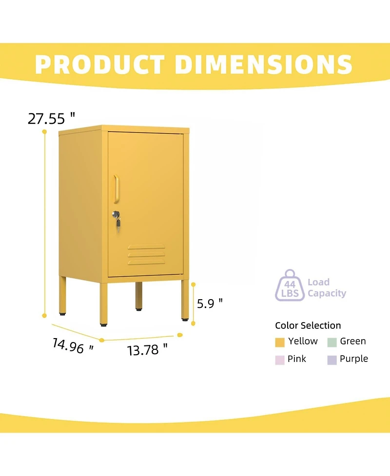 homfan Modern Metal Storage Locker Cabinet – Lockable Single Door, 2 Adjustable Shelves, Anti-Tilt Safety, Multi-Use for Bedroom or Living Room