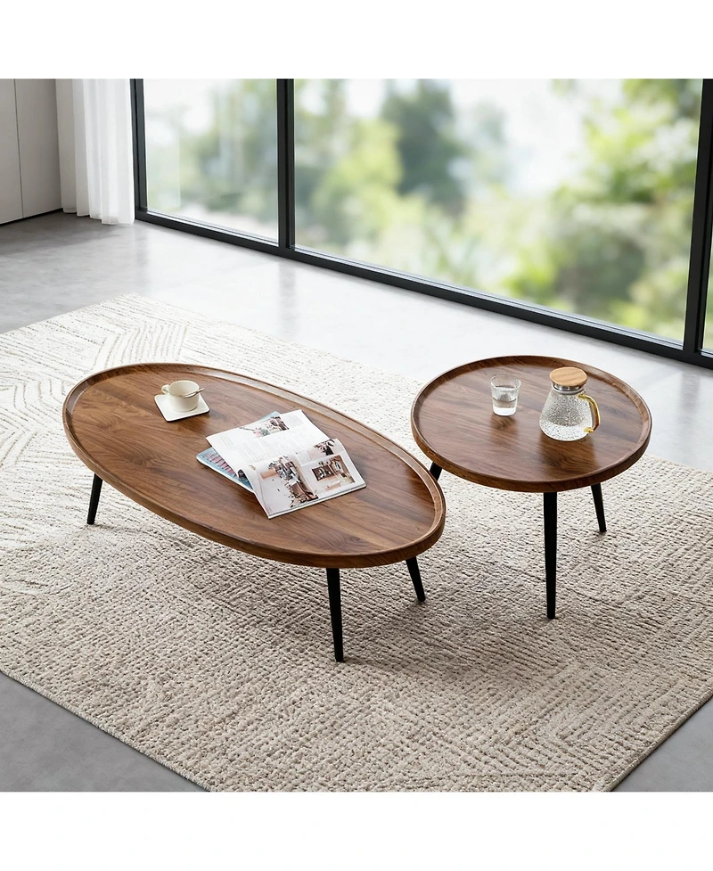 homfan Nesting Coffee Table Set of 2, End Table for Small Spaces Sofa Bedside Balcony, Mid Century Modern Nesting Side Tables for Living Room