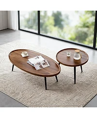 homfan Nesting Coffee Table Set of 2, End Table for Small Spaces Sofa Bedside Balcony, Mid Century Modern Nesting Side Tables for Living Room