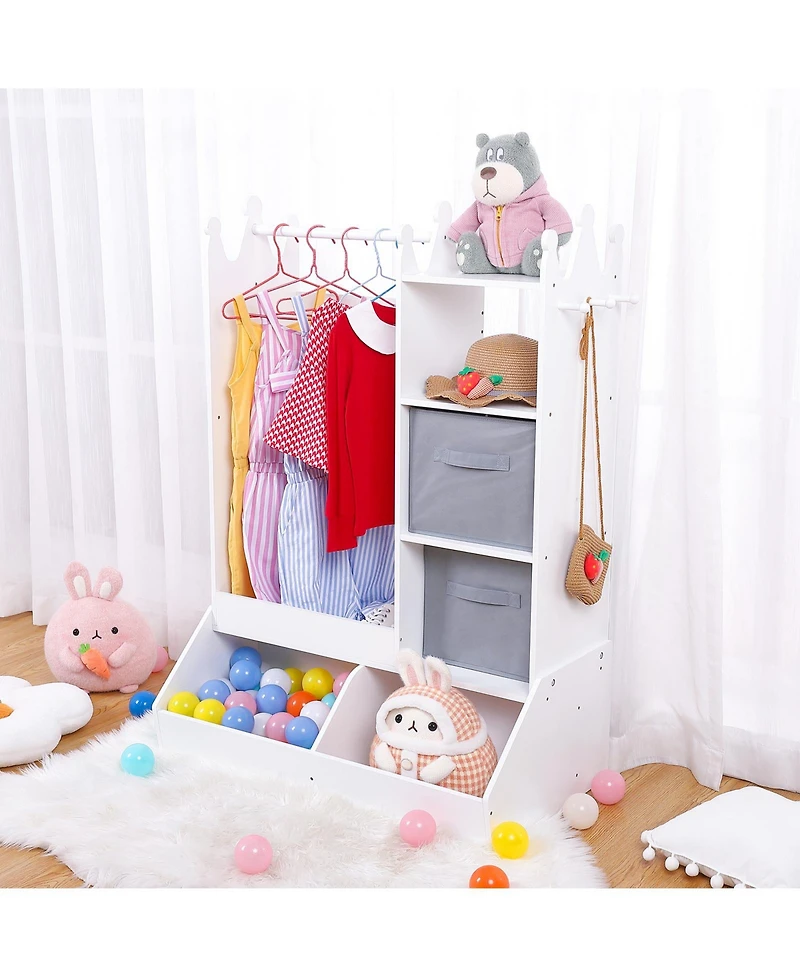 gaomon Kids Dress Up Armoire For Girls With Light, Mirror, Clothing Rack, Storage Bin And Open Hanging Wardrobe For Bedroom Or Playroom