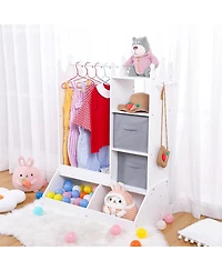gaomon Kids Dress Up Armoire For Girls With Light, Mirror, Clothing Rack, Storage Bin And Open Hanging Wardrobe For Bedroom Or Playroom