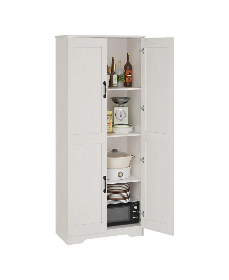 homfan 60" Tall Pantry Cabinet with Adjustable Shelves Freestanding Mdf Cupboard with Anti-Tip Device for Kitchen Bathroom Living Room