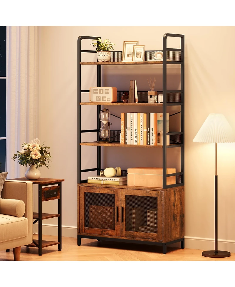 homfan Industrial 4-Tier Bookshelf with 2 Drawers, Tall Bookcase for Living Room, Bedroom and Home Office