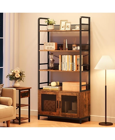homfan Industrial 4-Tier Bookshelf with 2 Drawers, Tall Bookcase for Living Room, Bedroom and Home Office