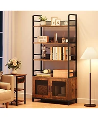 homfan Industrial 4-Tier Bookshelf with 2 Drawers, Tall Bookcase for Living Room, Bedroom and Home Office