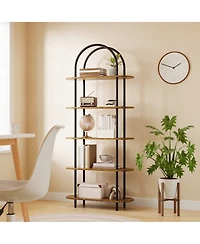 homfan 71" Tall 5-Tier Arched Bookshelf Metal Frame Open Storage Rack with Anti-Tipping Straps and Adjustable Feet for Bedroom Living Room Office