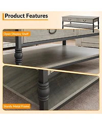 homfan 41" Rustic Rectangle Coffee Table with 2 Drawers and Open Shelf, Mid Century Retro Cocktail Table with Storage