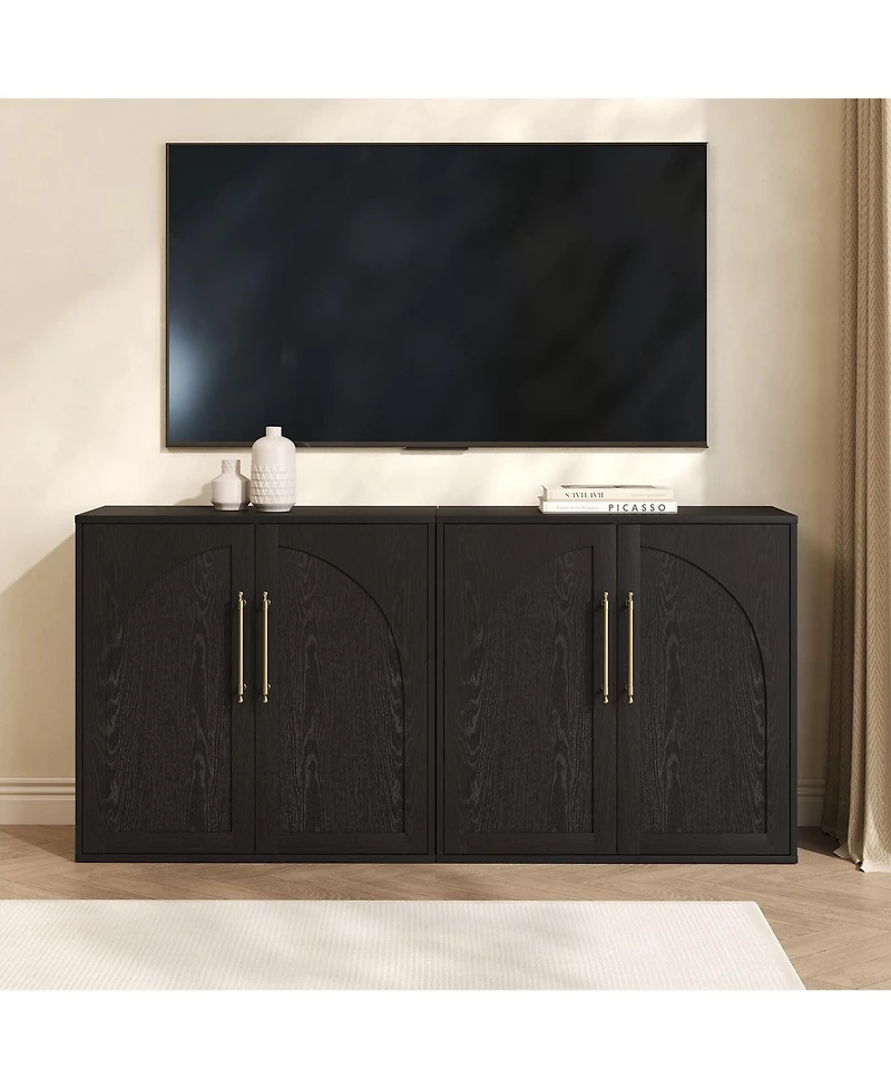homfan 2-Piece Arched Storage Cabinet Farmhouse Sideboard Buffet with 2 Adjustable Shelves and Anti-Tip Kit for Living Room or Coffee Bar