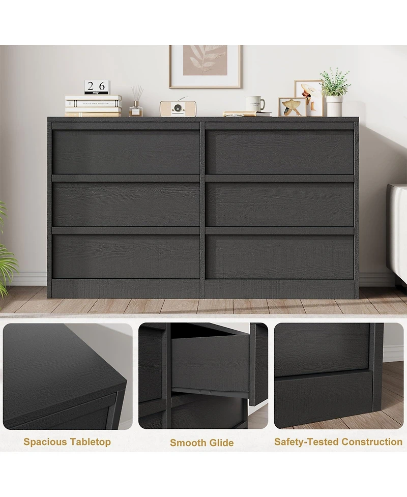homfan 6 Drawer Dresser for Bedroom, Modern Wooden Chest, Spacious Organizer Living Room, Nursery, Entryway, Hallway, Closet, Bedroom