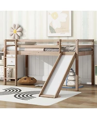 Sailvan Twin Low Loft Bed with Slide, Ladder, Safety Guardrails, Rubber Wood