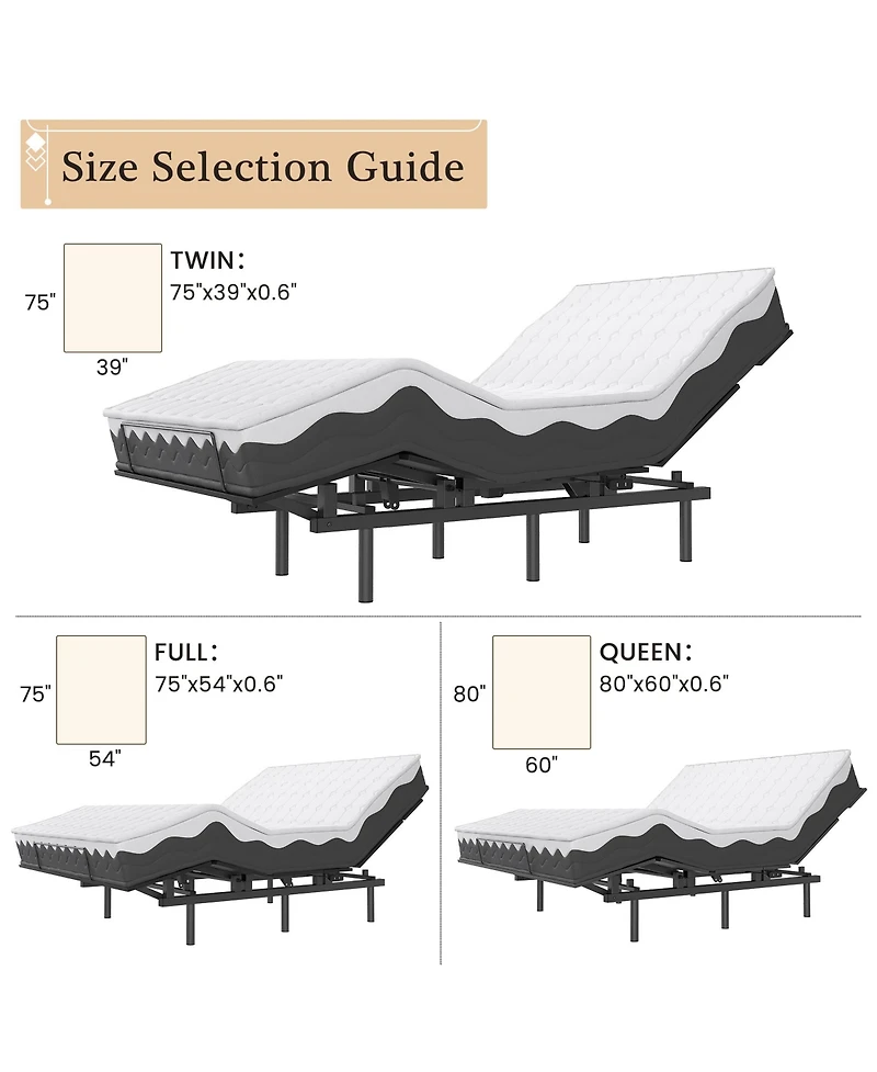 homfan Twin Adjustable Bed Frame, Wireless Remote, Memory Function, Head and Foot Lift Incline for Lying Reading Watching Tv Fatigue Backache