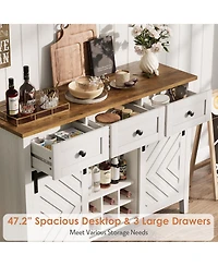 homfan Rustic Sideboard Cabinet Sliding Barn Door, 3 Drawers, Wine Rack and Adjustable Shelf for Dining Room or Living Room