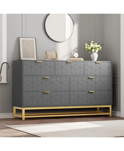 gaomon Dresser for Bedroom, 53.5" Wide Dresser Organizer, 7 Drawer with Golden Metal Handle and Legs, Modern Chest of Drawers for Closet, Hallway