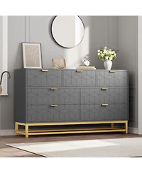 gaomon Dresser for Bedroom, 53.5" Wide Dresser Organizer, 7 Drawer with Golden Metal Handle and Legs, Modern Chest of Drawers for Closet, Hallway