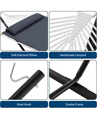 gaomon Double Hammock with Stand - 2 Person Heavy Duty 350 Lbs Capacity, Portable Rope Hammock for Outdoor/Indoor Use, Includes Comfort Pad