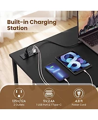 Slickblue Computer Desk with Charging Station and 2 Fabric Drawers
