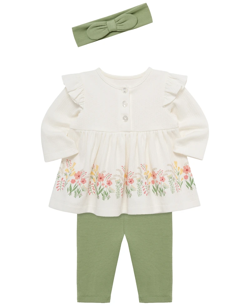 Little Me Baby Girls' Border Tunic Top, Leggings and Headband, 3-Piece Set