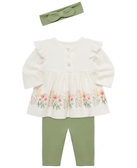 Little Me Baby Girls' Border Tunic Top, Leggings and Headband, 3-Piece Set
