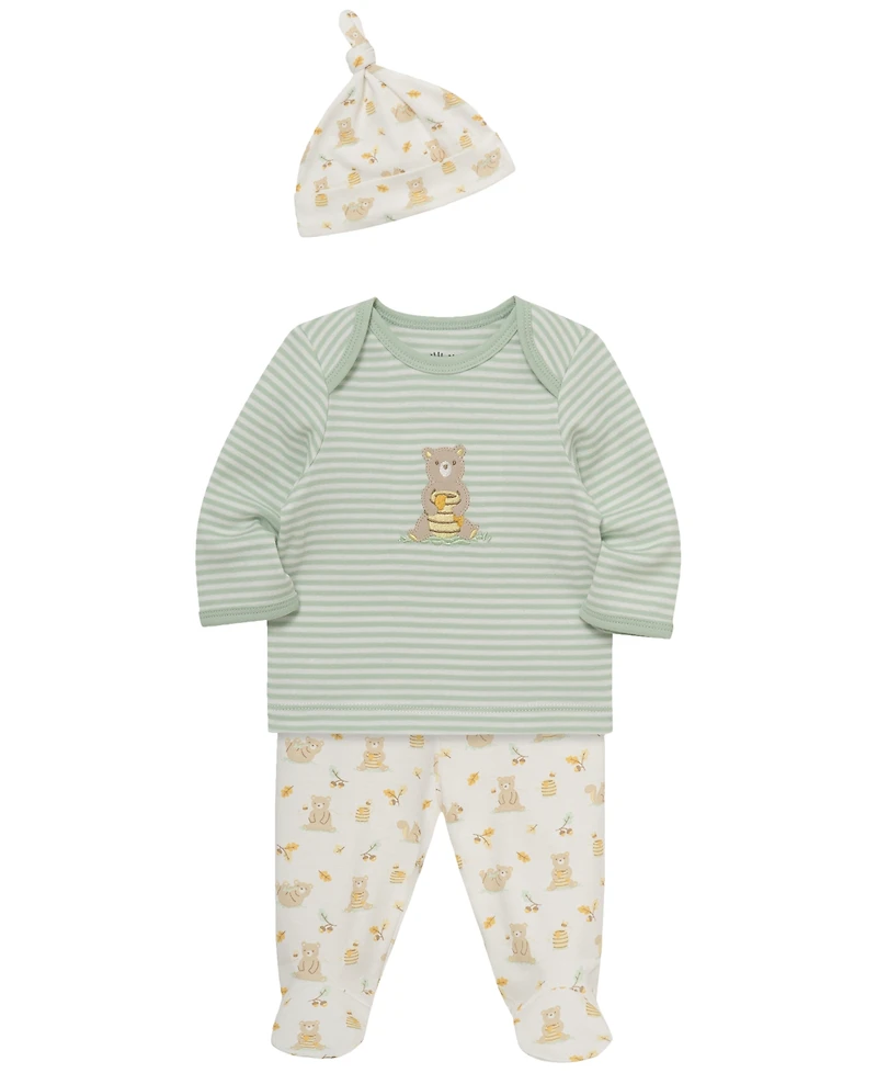 Little Me Baby Boys' Honey Bear Top and Footed Pants Hat, 3-Piece Set