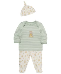 Little Me Baby Boys' Honey Bear Top and Footed Pants Hat, 3-Piece Set