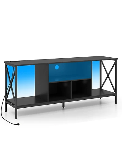 Slickblue Modern Tv Stand with Led Lights and Integrated Power Outlets